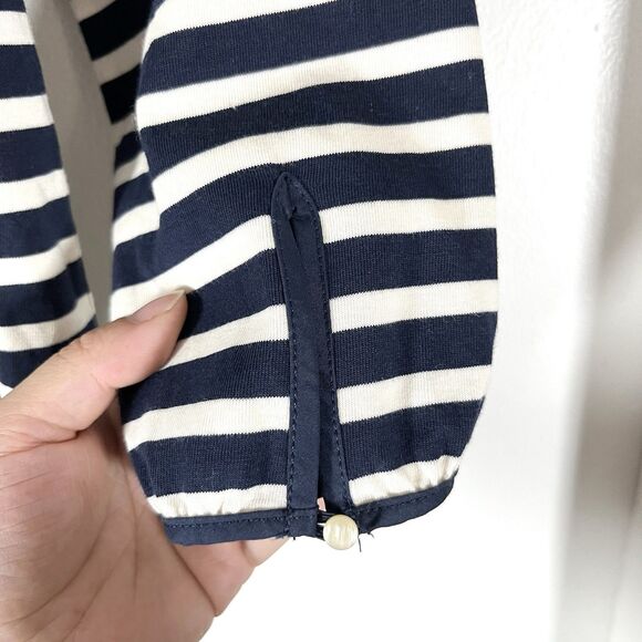 J. CREW STRIPED PEASANT TOP GATHERED NECK TIE BACK NAVY IVORY Size XS Fit S/M - Picture 7 of 10